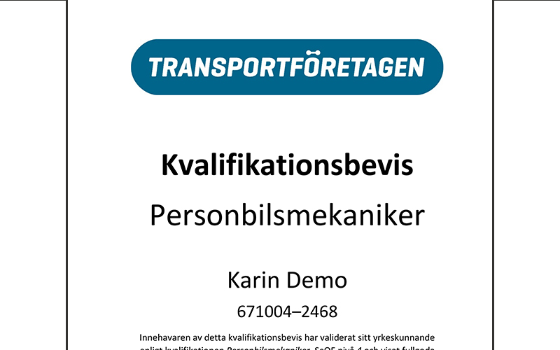 Verifiera kvalifikationsintyg eller -bevis